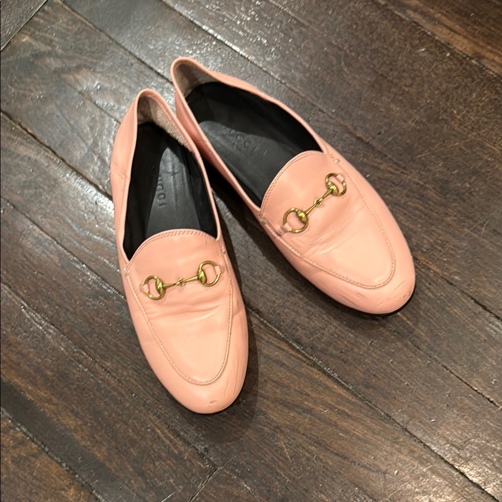 Pink Loafers with Gold Horsebit Detail